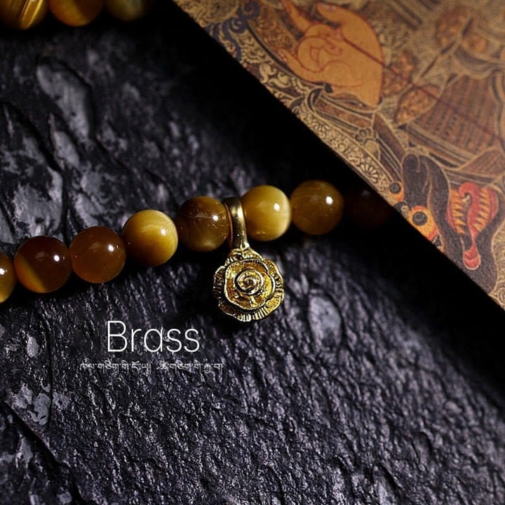 BWOOOH 108 Mala Beads Natural Tiger Eye Copper Dorje Protection Tassel Bracelet