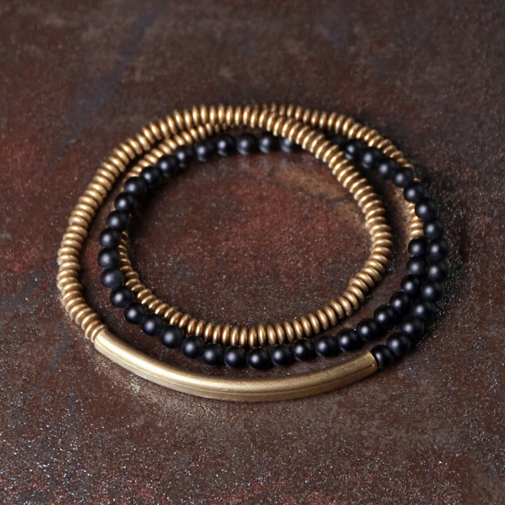 BWOOOH Tibetan Various Agate Stone Copper Protection Triple Wrap Bracelet