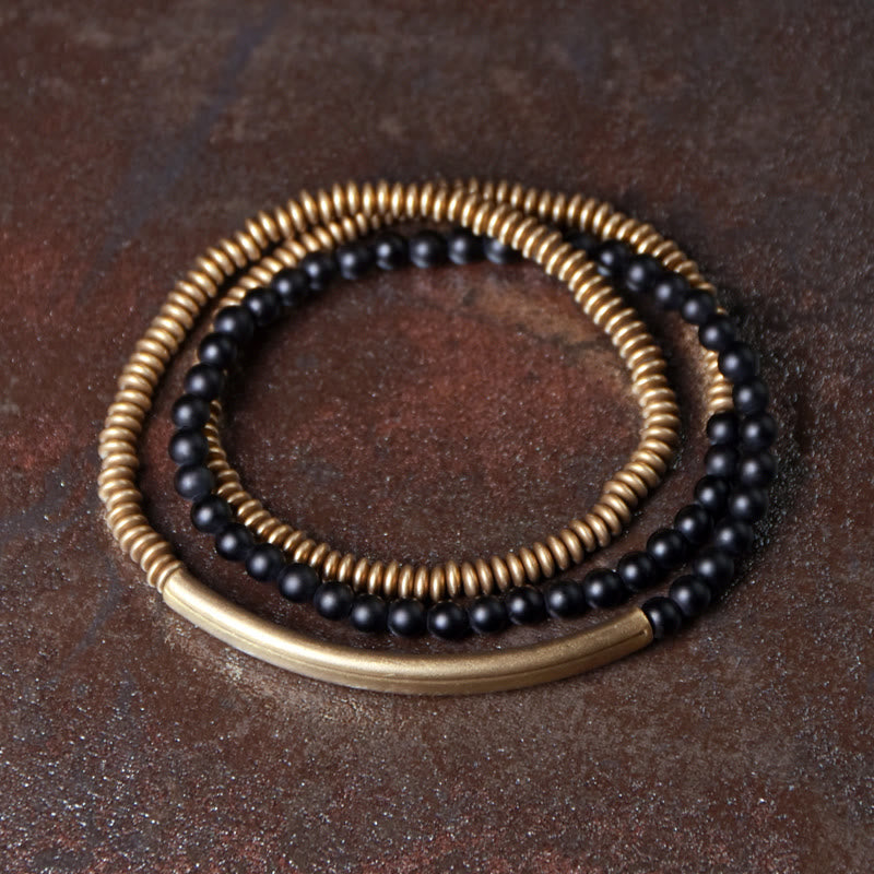 BWOOOH Tibetan Various Agate Stone Copper Protection Triple Wrap Bracelet