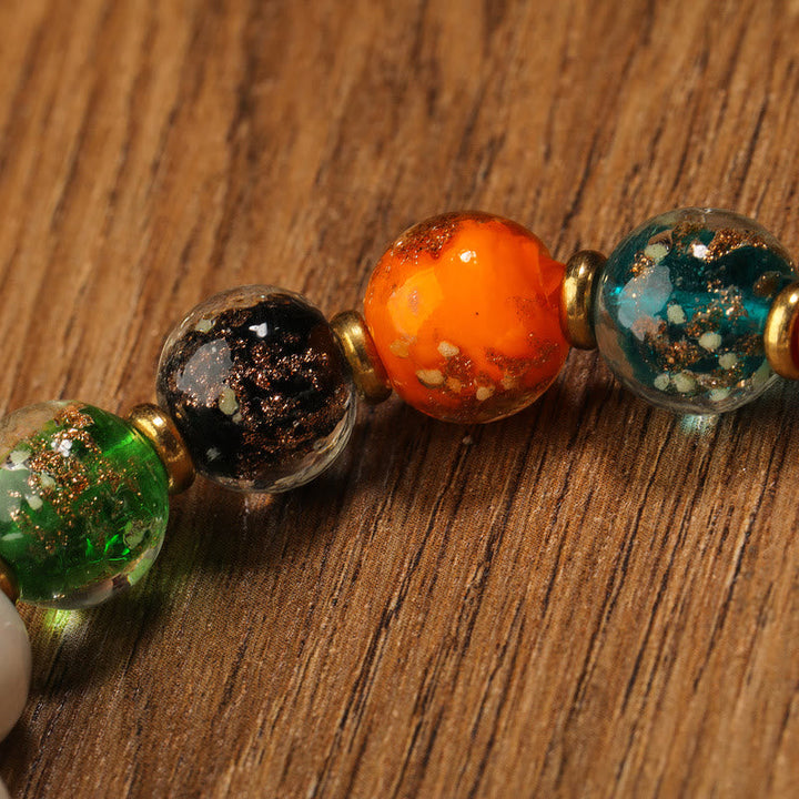 BWOOOH Tibetan Incense Ash Porcelain Luminous Fluorescent Liuli Glass Bead Gourd Copper Coin Charm Peace Bracelet