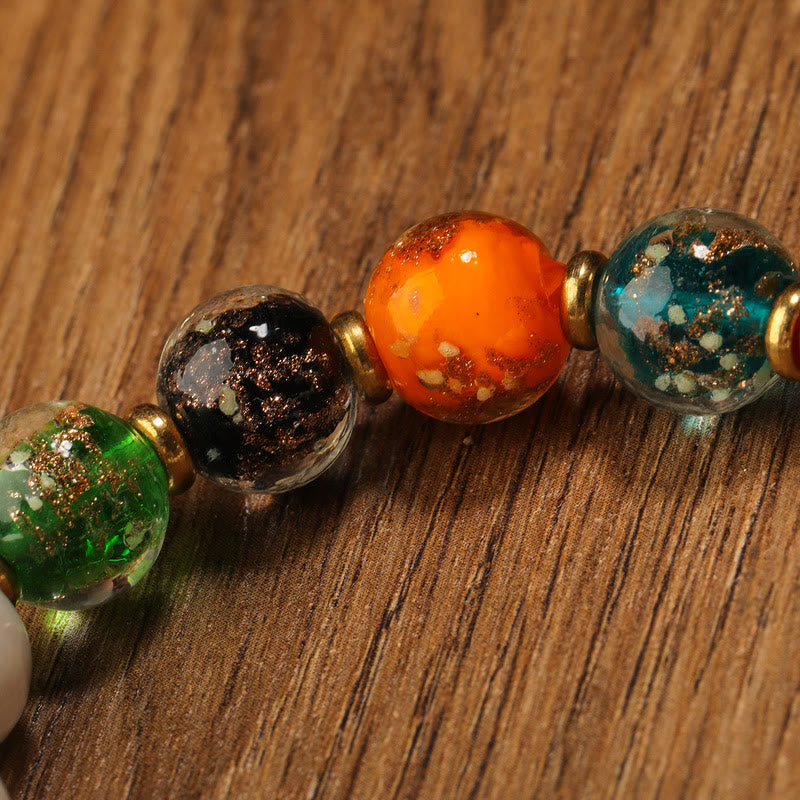 BWOOOH Tibetan Incense Ash Porcelain Luminous Fluorescent Liuli Glass Bead Gourd Copper Coin Charm Peace Bracelet