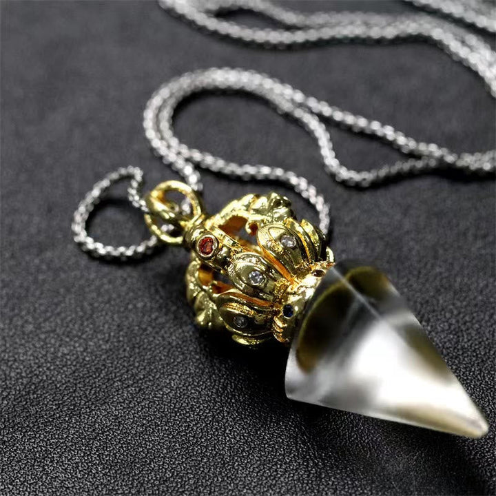 BWOOOH Tibetan Dorje Vajra 4 Prong Lotus Liuli Crystal Strength Necklace Pendant