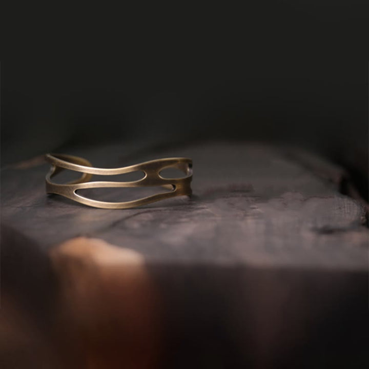 BWOOOH Vintage Curved Copper Brass Wealth Adjustable Cuff Bracelet Bangle | spiritual healing bracelet