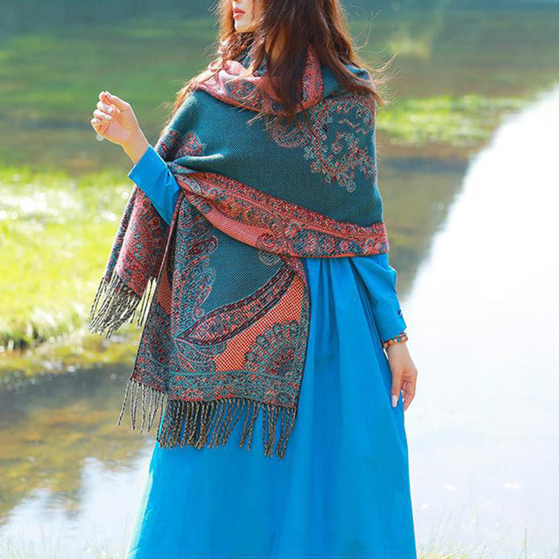 BWOOOH Tibetan Vine Leaves Pattern Design Shawl Cozy Trav