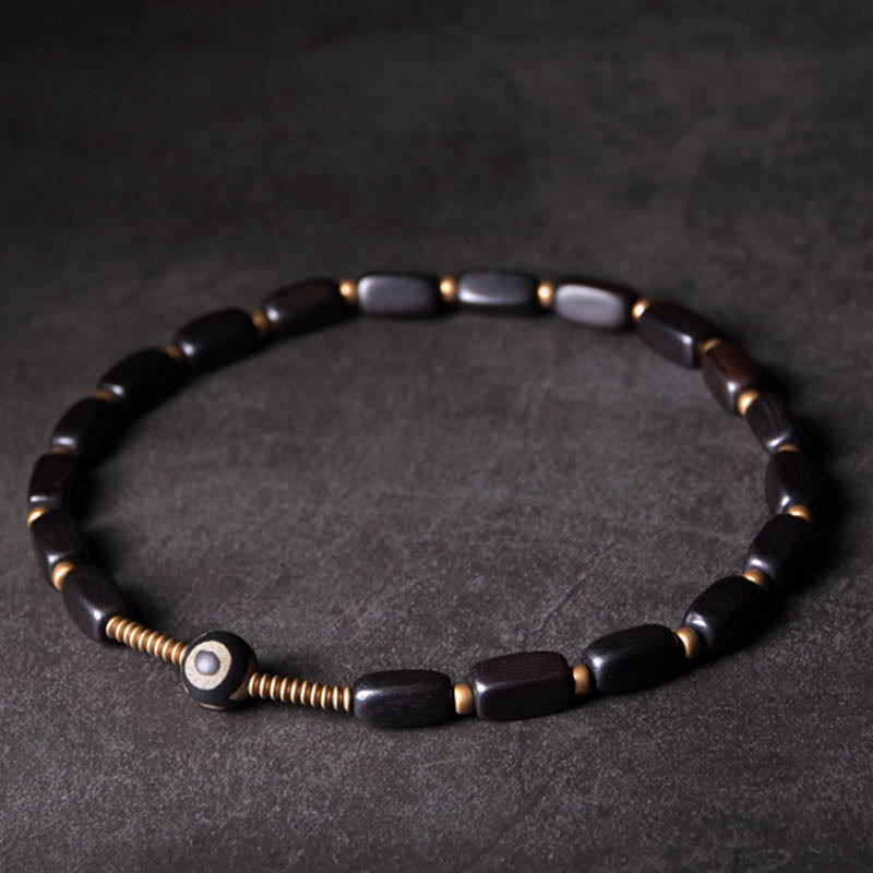 BWOOOH Tibet Ebony Wood Dzi Bead Copper Balance Double Wrap Bracelet