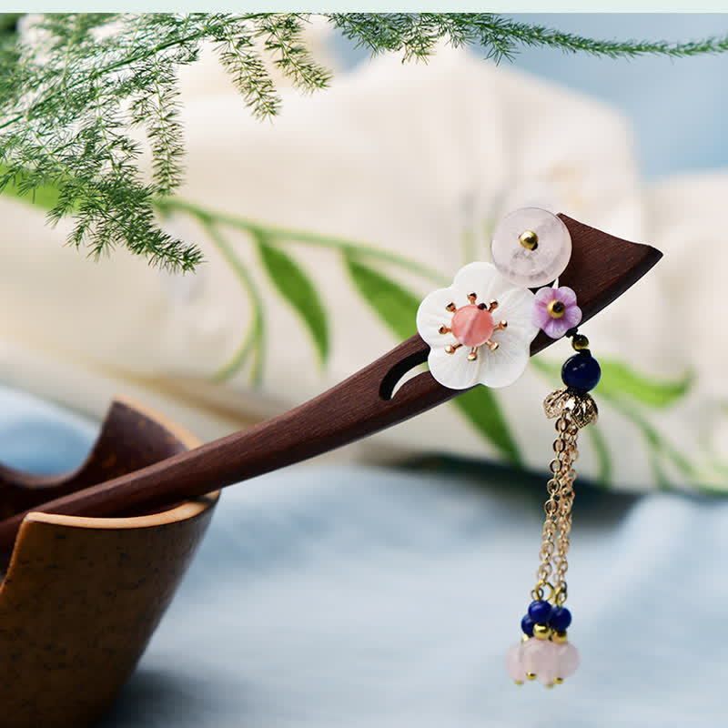 BWOOOH Red Sandalwood Pink Crystal Charm Healing Hairpin 