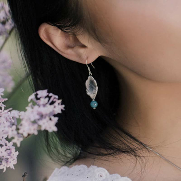 BWOOOH 925 Sterling Silver Turquoise Lotus Leaf Protection Drop Dangle Earrings