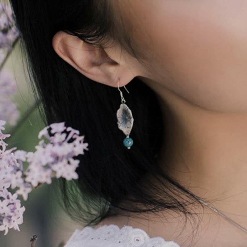 BWOOOH 925 Sterling Silver Turquoise Lotus Leaf Protection Drop Dangle Earrings