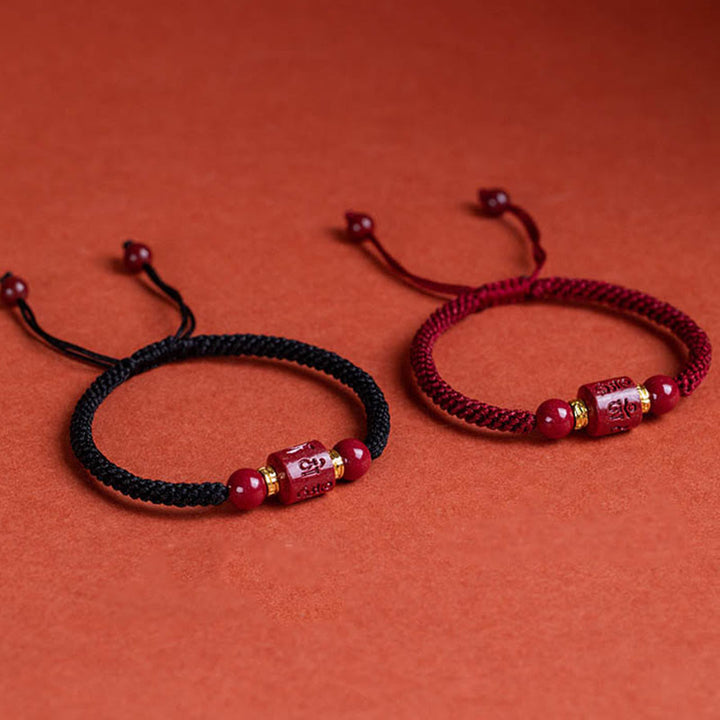 BWOOOH Tibet Cinnabar Om Mani Padme Hum Engraved Blessing Braided Bracelet