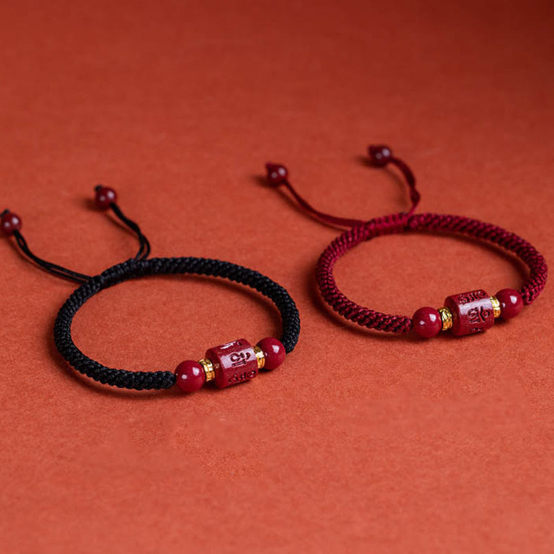 BWOOOH Tibet Cinnabar Om Mani Padme Hum Engraved Blessing Braided Bracelet
