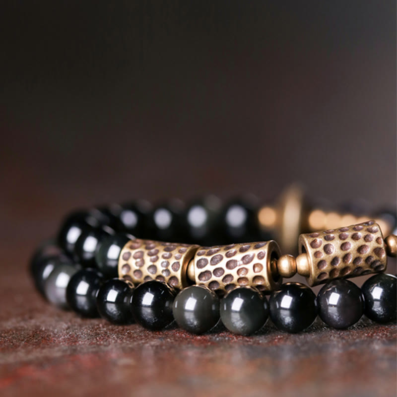 BWOOOH Rainbow Obsidian Copper Love Double Wrap Bracelet