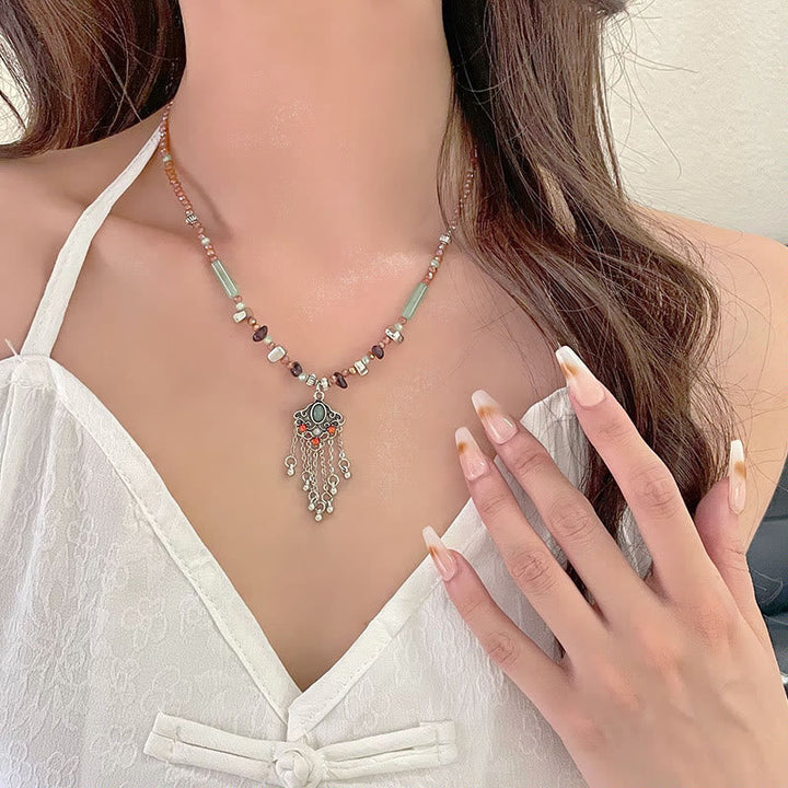 BWOOOH Tibetan Crystal Stone Copper Luck Tassel Necklace Pendant