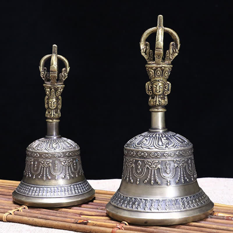 BWOOOH Tibetan Meditation Bell and Vajra Dorje Copper Enlightenment Decoration Set | Copper Tibetan bell