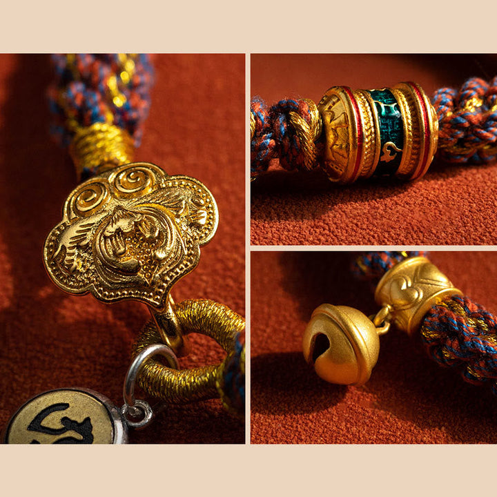 BWOOOH 925 Sterling Silver Chinese Zodiac Natal Buddha Om Mani Padme Hum Luck Bell Braided String Bracelet