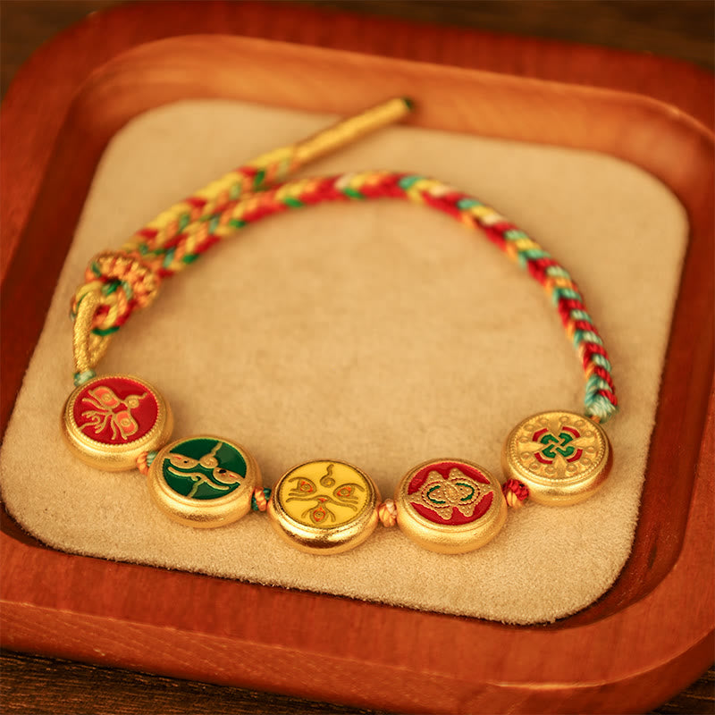 BWOOOH Tibetan Five God Of Wealth Colorful Rope Braided Luck Bracelet