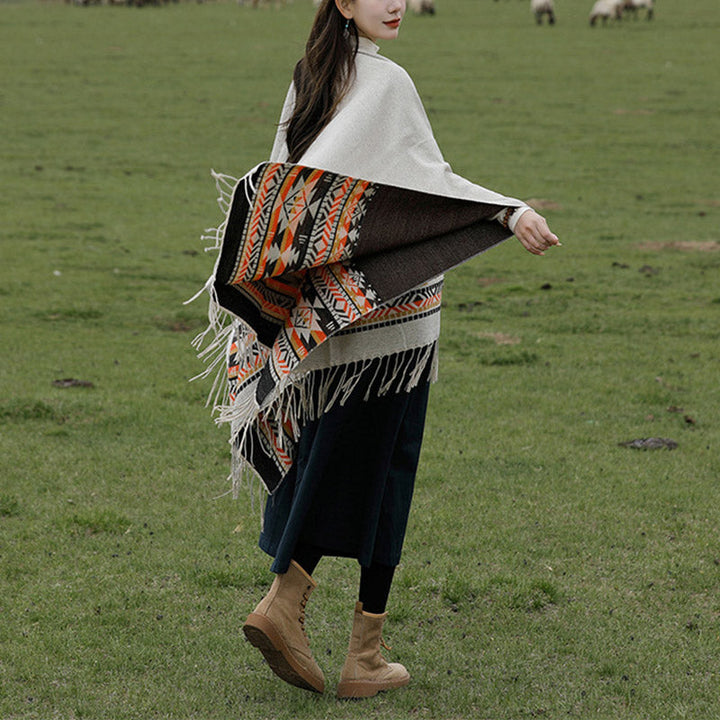 BWOOOH Tibetan Shawl Colorful Geometry Winter Cozy Travel