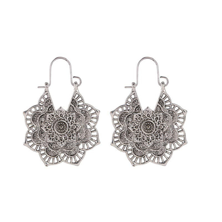 BWOOOH Tibetan Lotus Engraving Copper Blessing Drop Earrings