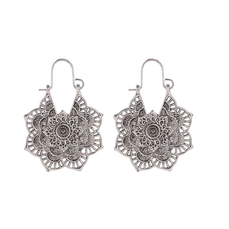 BWOOOH Tibetan Lotus Engraving Copper Blessing Drop Earrings