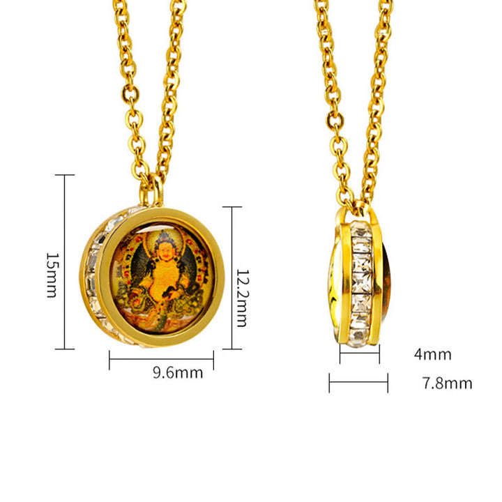 BWOOOH Tibetan Yellow God Of Wealth Green Tara Buddha Serenity Titanium Steel Necklace Pendant