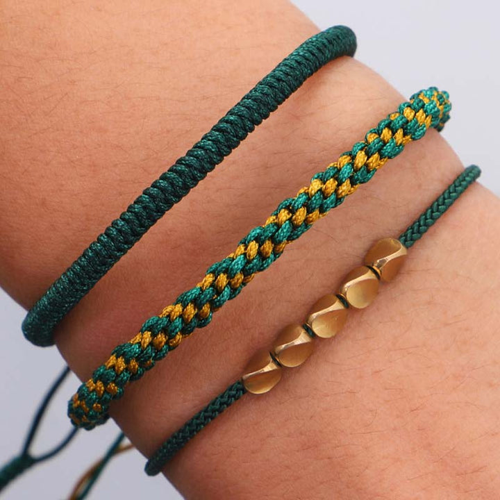 BWOOOH 3 PCS Tibetan Copper Beads Healing Protection Luck Bracelet Set