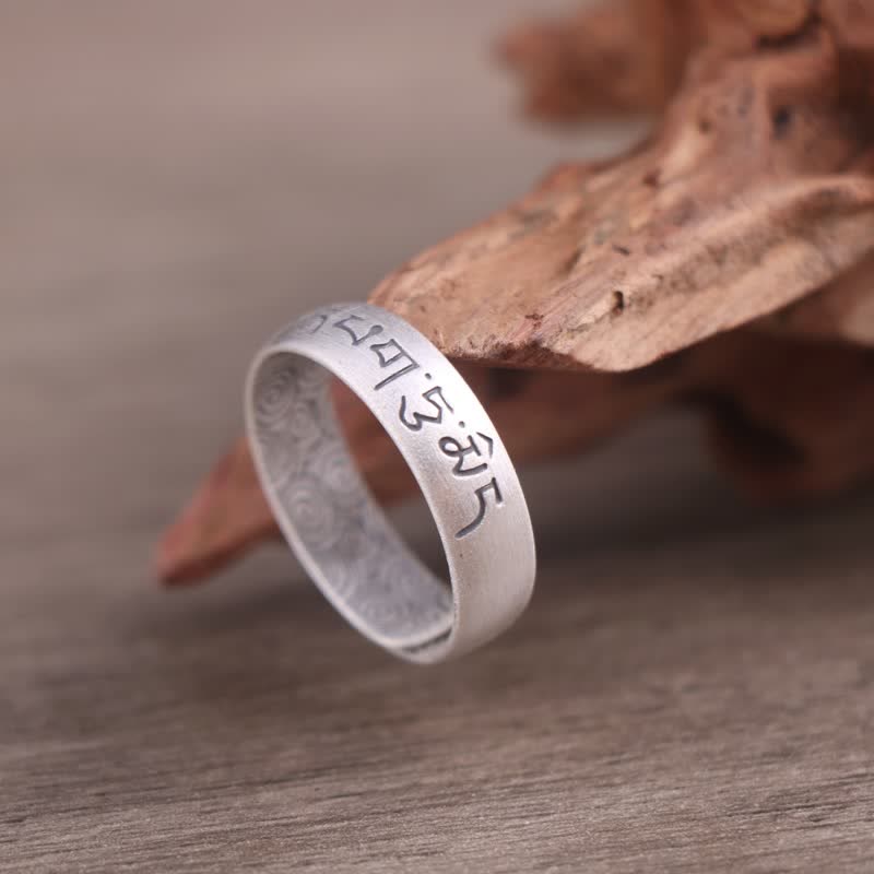 BWOOOH 999 Sterling Silver Lotus Elephant Six True Words Blessing Ring