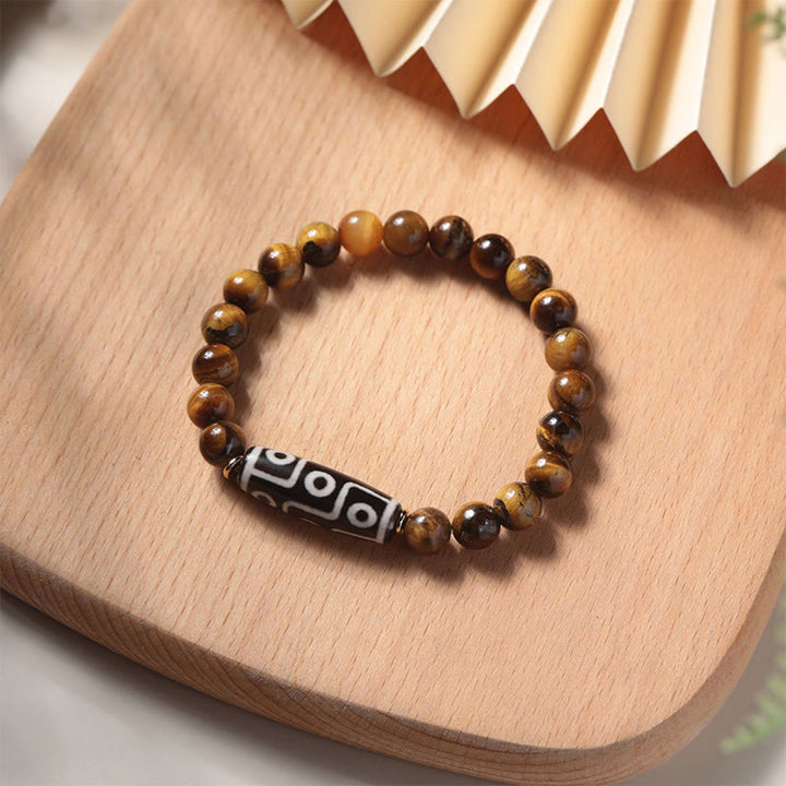 BWOOOH Tibetan Tiger Eye Tourmaline Nine-Eye Dzi Bead Protection Bracelet