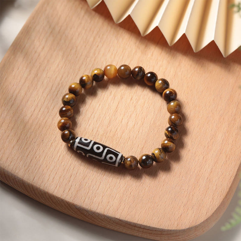 BWOOOH Tibetan Tiger Eye Tourmaline Nine-Eye Dzi Bead Protection Bracelet