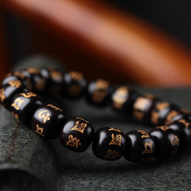BWOOOH Tibetan Ebony Wood Om Mani Padme Hum Engraved Peace Bracelet