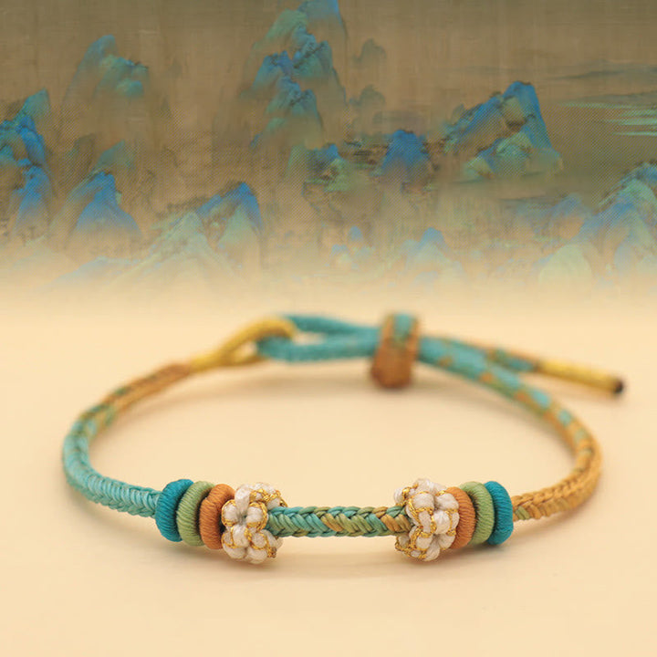 BWOOOH Handmade Eight Thread Peace Knot Peach Blossom Knot Luck Rope Braided Bracelet