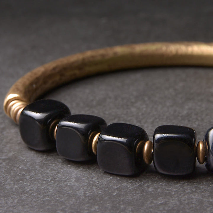 BWOOOH Black Obsidian Crystal Copper Strength Couple Bracelet