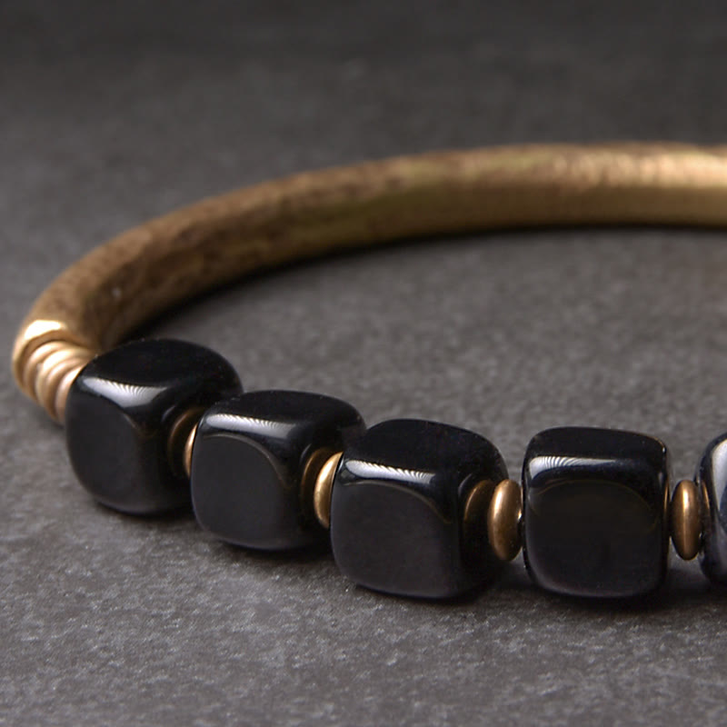 BWOOOH Black Obsidian Crystal Copper Strength Couple Bracelet