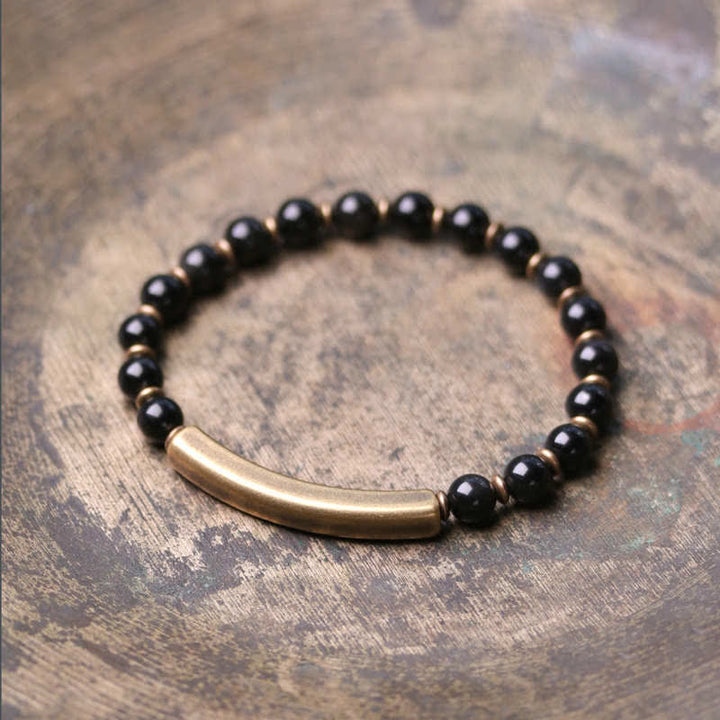 BWOOOH Red Jasper Moss Agate Black Obsidian Crystal Copper Peace Couple Bracelet