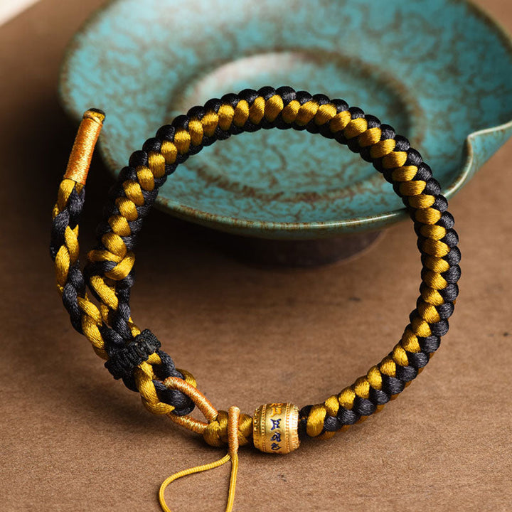 BWOOOH Handmade Tibetan Black Gold Dragon Scale Rope Om Mani Padme Hum Purity Bracelet