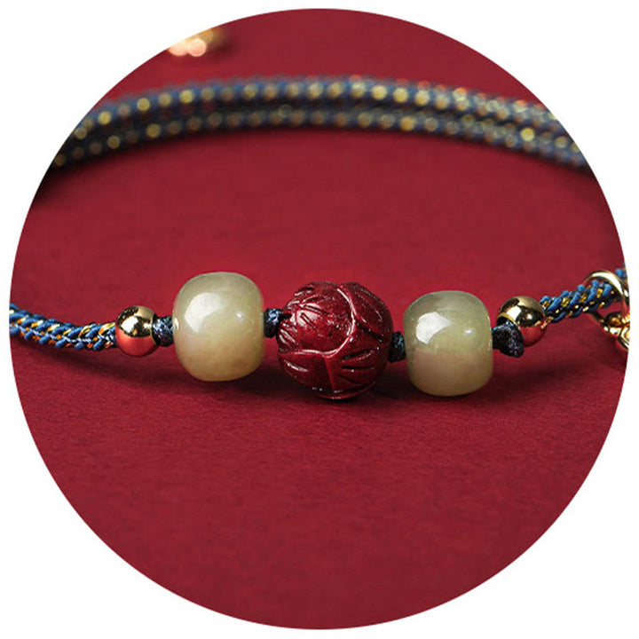 BWOOOH 14K Gold Plated Hetian Jade Cinnabar Lotus Luck Handcrafted Rope Bracelet  -  Gold Plated jade bracelet for spiritual...