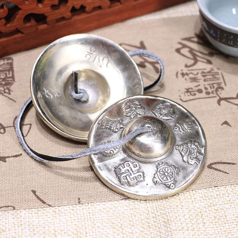 BWOOOH Tibetan Tingsha Bell Six True Words White Copper Healing Decoration | White Copper Tibetan bell