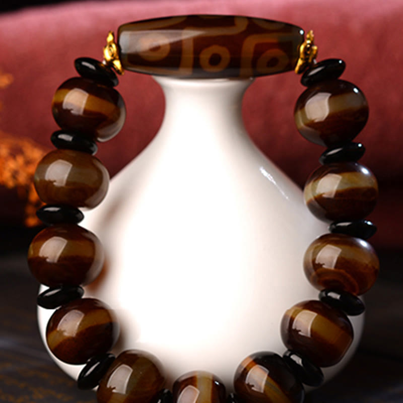 BWOOOH Tibetan Natural Nine-Eye Dzi Bead Agate Wealth Blessings Bracelet  -  Dzi Tibetan bracelet for spiritual healing and ...