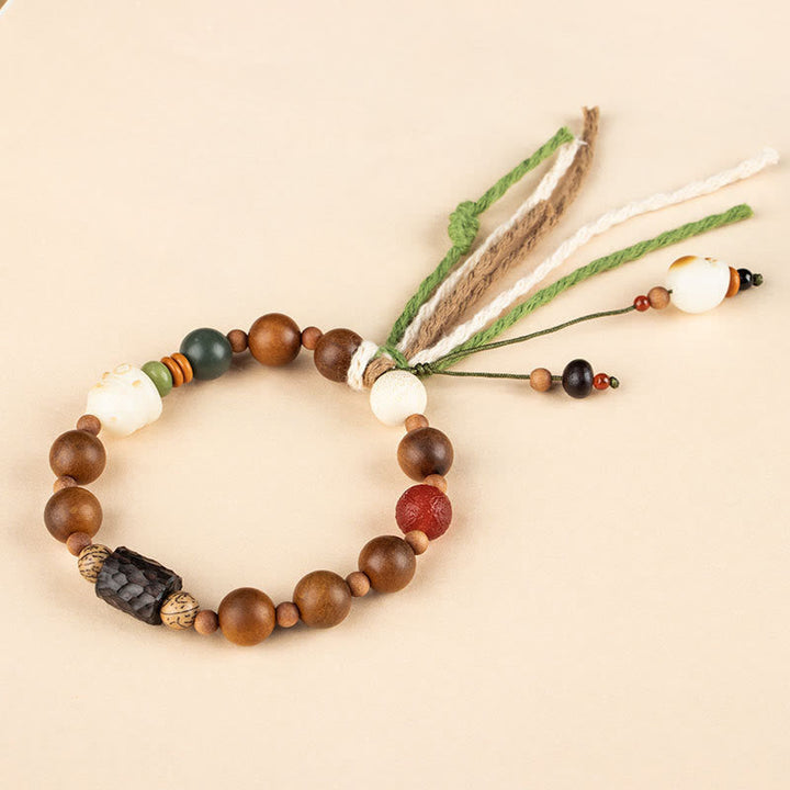 BWOOOH Lightning Strike Wood Bodhi Seed Cat Paw Claw Auspiciousness Protection Tassel Bracelet