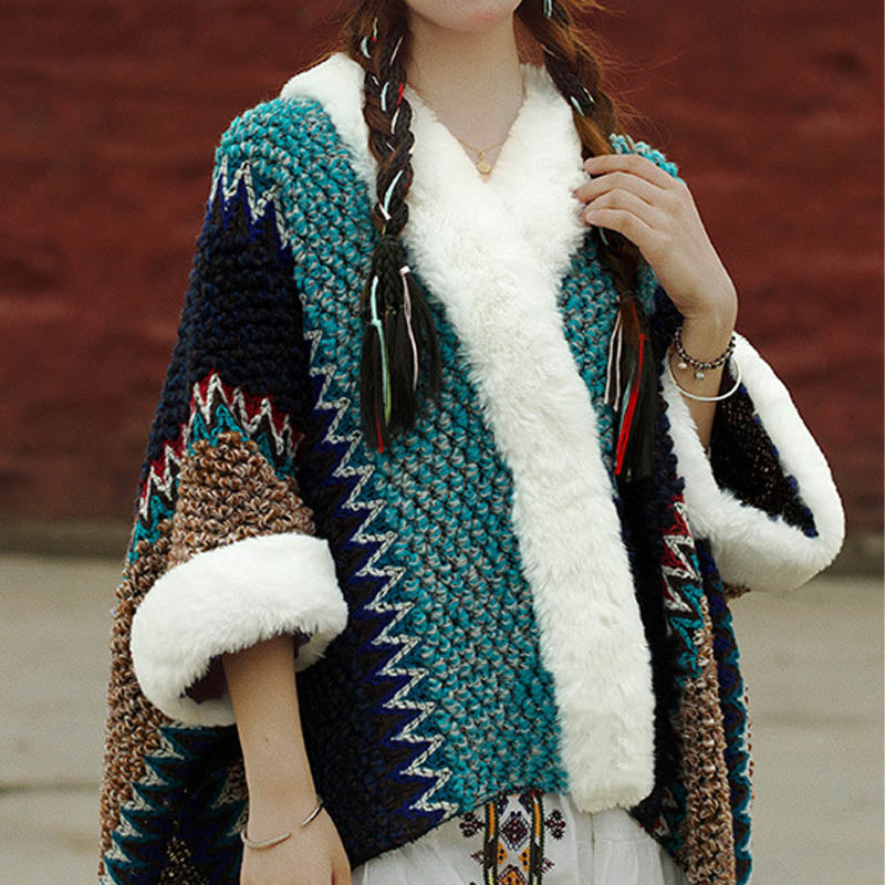 BWOOOH Tibetan Multicolored Striped Shawl Winter Cozy Tra