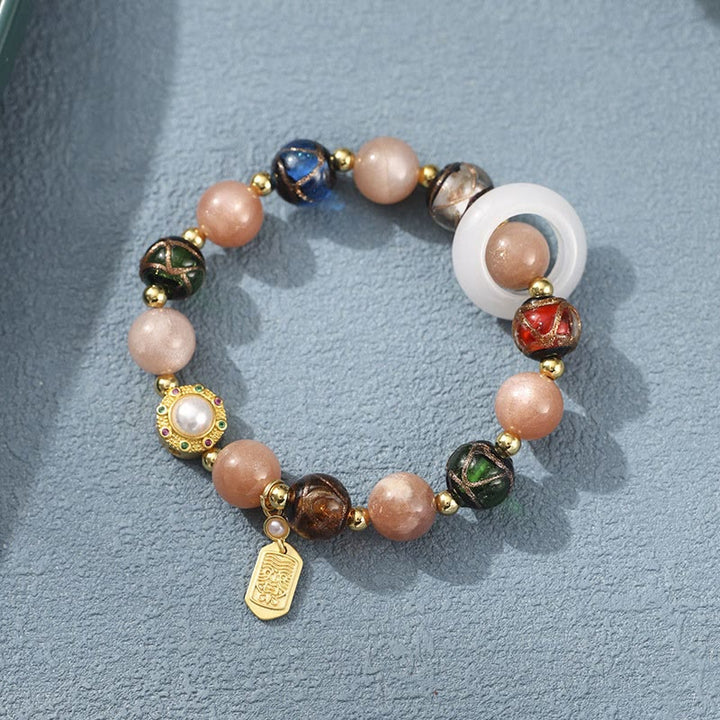 BWOOOH Tibetan Incense Ash Liuli Glass Tridacna Stone Sun Stone Om Mani Padme Hum Prayer Wheel Charm Bracelet