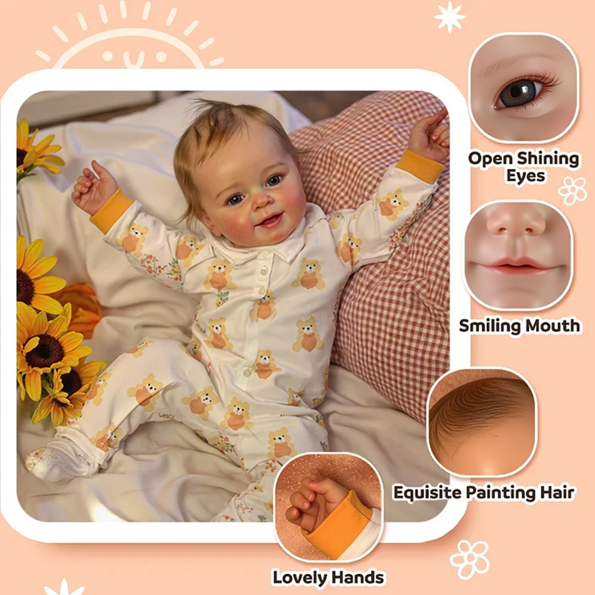 Weighty 20" Realistic Reborn Baby Doll Janelle Girl Maddie Doll 2024, with Chubby and Flexible Limbs