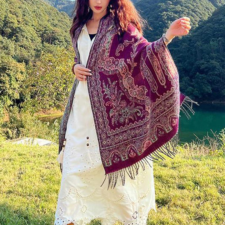 BWOOOH Vintage Tibetan Leaves Pattern Design Shawl Cozy T