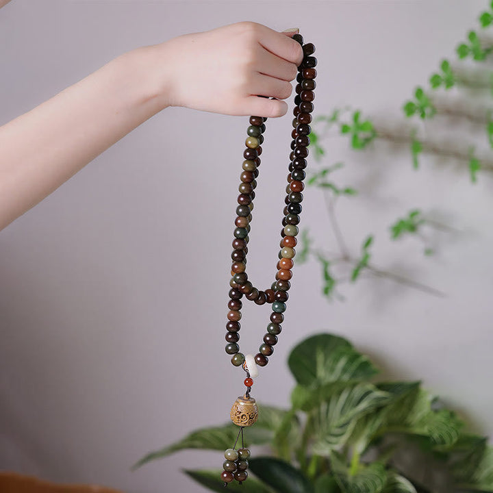 BWOOOH 108 Mala Beads Dunhuang Color Bodhi Seed Dzi Bead Keep Away Evil Spirits Bracelet