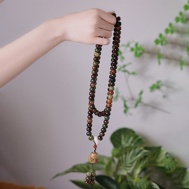 BWOOOH 108 Mala Beads Dunhuang Color Bodhi Seed Dzi Bead Keep Away Evil Spirits Bracelet