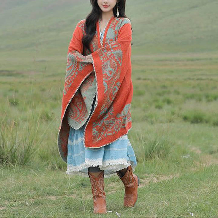 BWOOOH Tibetan Shawl Simple Pattern Winter Cozy Travel Sc