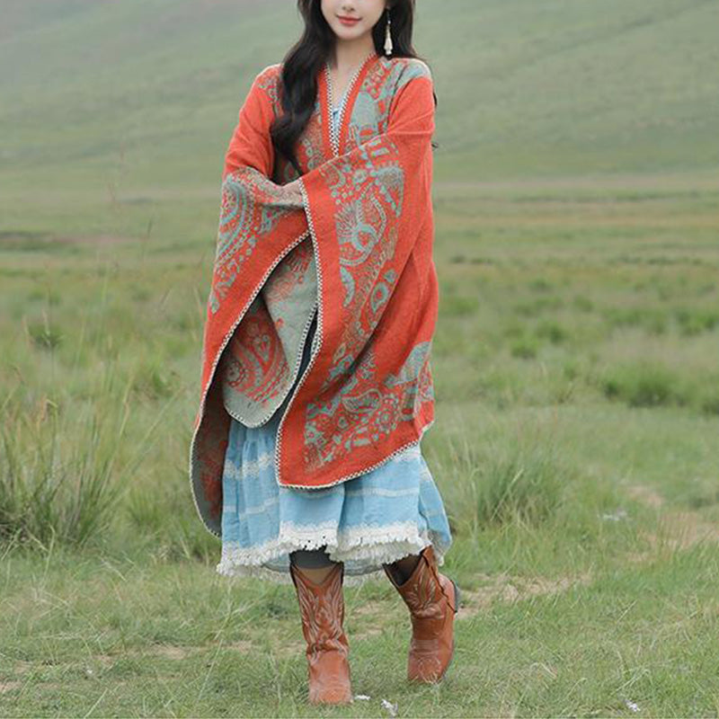 BWOOOH Tibetan Shawl Simple Pattern Winter Cozy Travel Sc