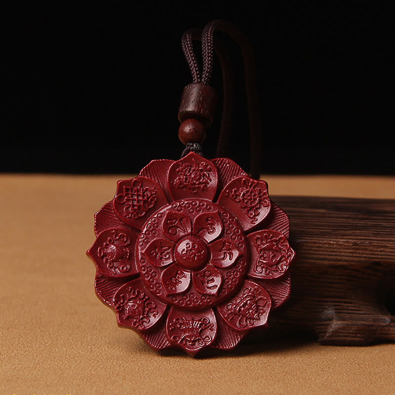 BWOOOH Natural Cinnabar Lotus Om Mani Padme Hum Blessing Necklace String Pendant Tibetan Buddhist