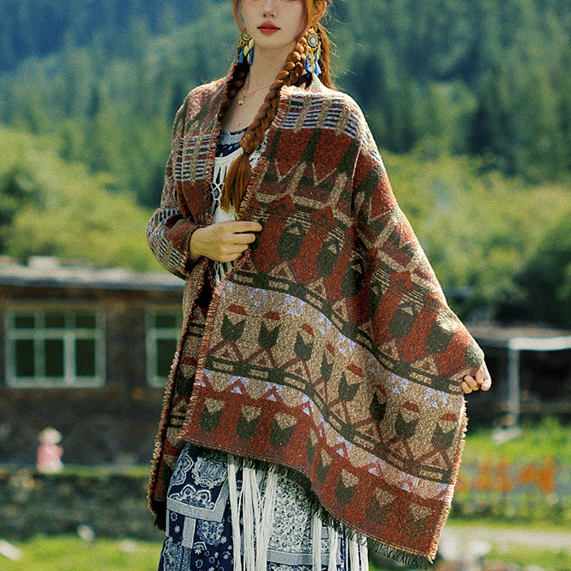 BWOOOH Tibetan Shawl Classic Geometry Pattern Winter Cozy