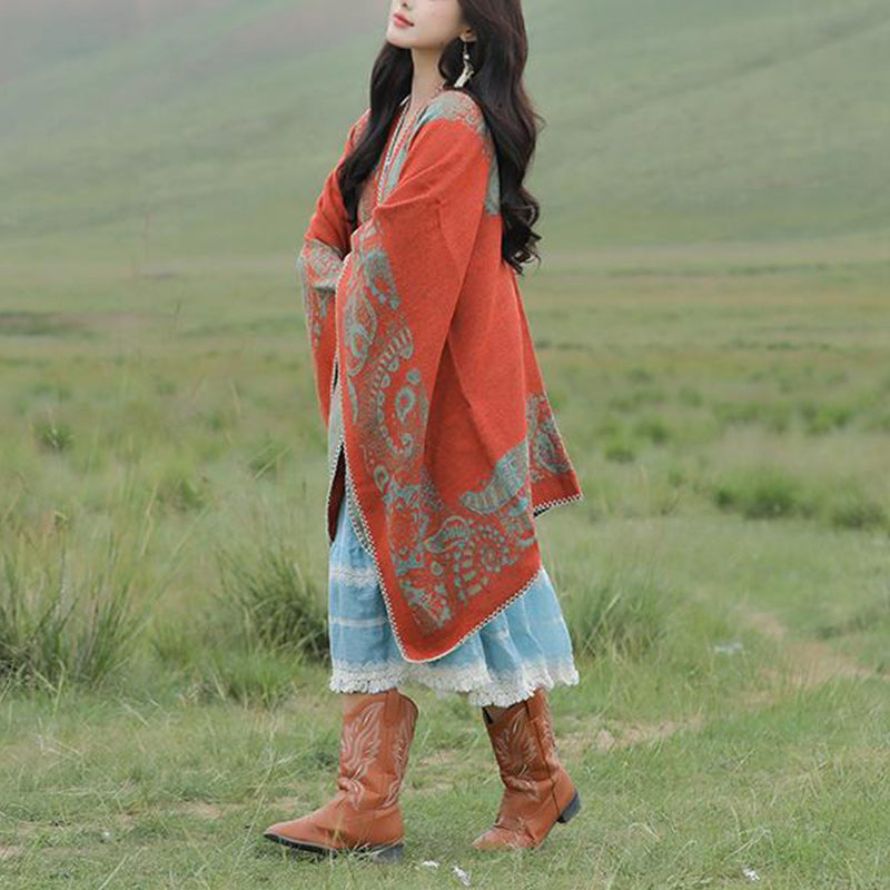 BWOOOH Tibetan Shawl Simple Pattern Winter Cozy Travel Sc