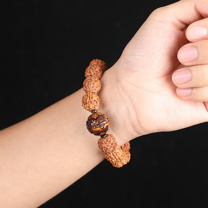 BWOOOH Tibet Rudraksha Bodhi Seed PiXiu Copper Coin Wealth Luck Bracelet | spiritual healing bracelet