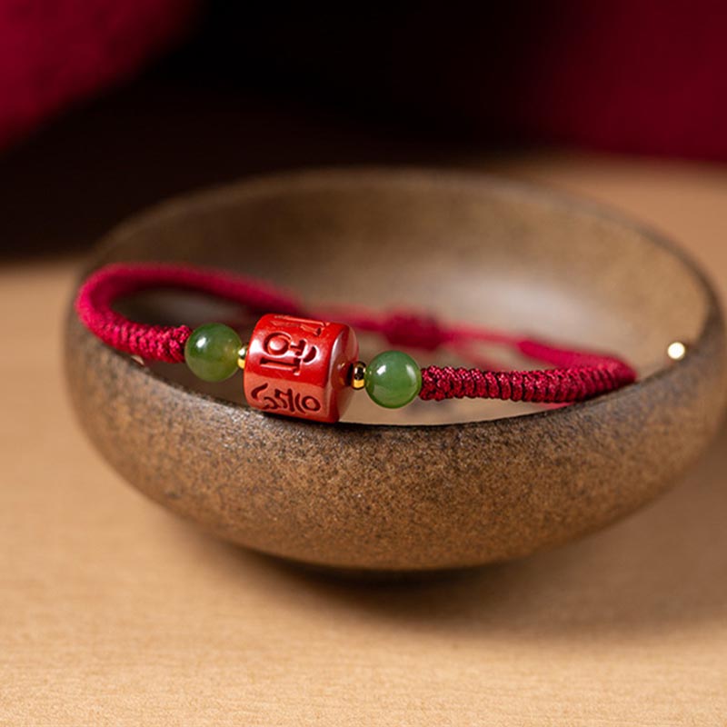 BWOOOH Tibetan Cinnabar Om Mani Padme Hum Engraved Blessing Braided Rope Bracelet